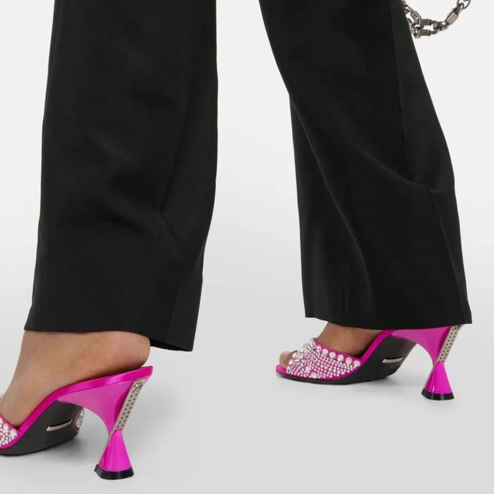 NEW GUCCI Galactica Crystal Embellished Pink Slide Sandals Heels Size EU 37 US 7